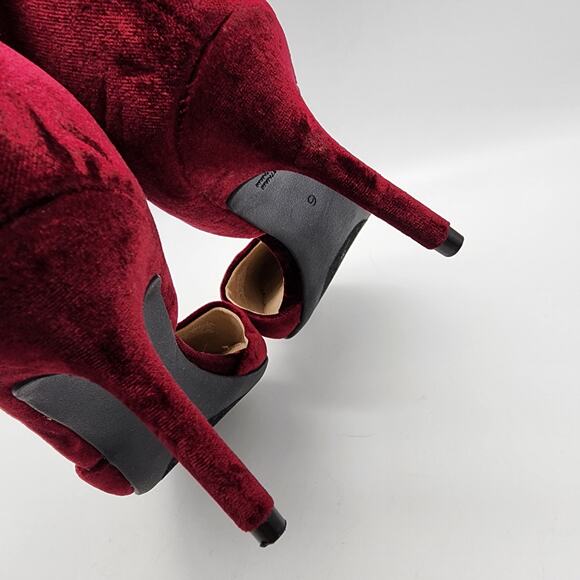 Old Navy Velvet Stiletto D'Orsay Heels Size 6 Pointed Toe Plum Wine Red Slip On - Picture 6 of 9
